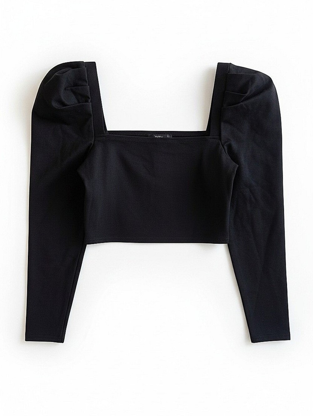 NWT! Lulus Black Puff-Sleeve Square Neck Crop Top - Women - Picture 2 of 5